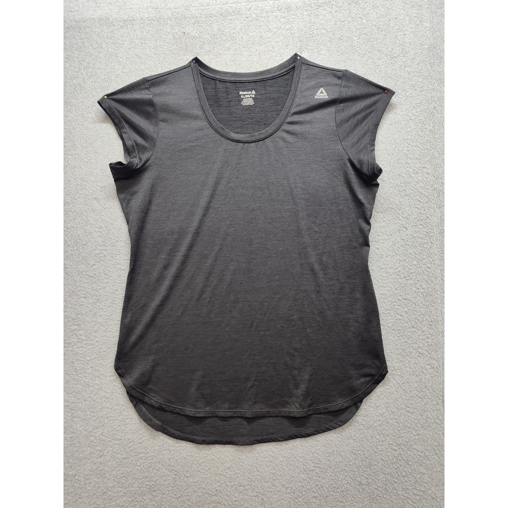 Reebok Women T Shirt XL Gray Round Neck Short Sleeve Pullover Logo Activewear